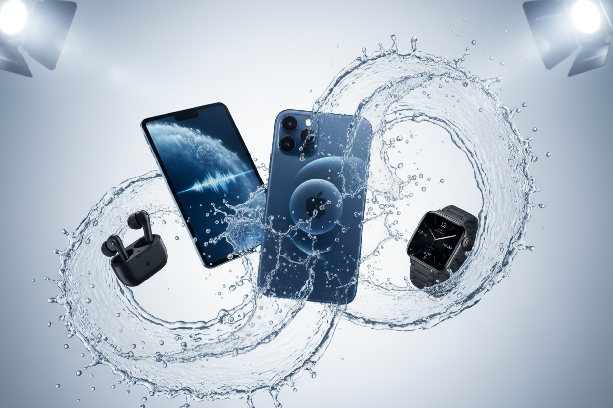 electronic products splashed by water, latest iphone